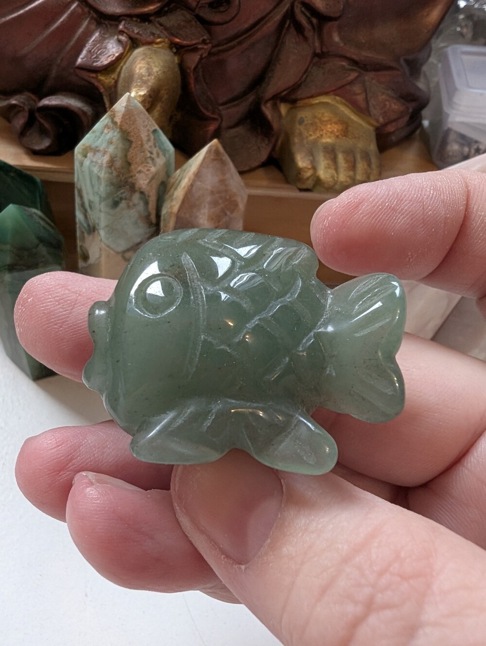 Green Aventurine Carved Fish Figurine - Healing Gemstone Décor